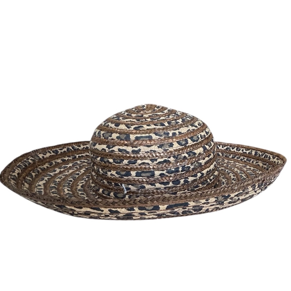 August Hats Leopard Print Straw Sun Hat | Wide Brim Natural Straw Blend